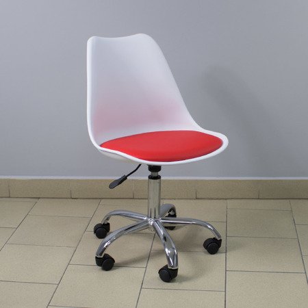 Krzesło fotel obrotowy biurowy z regulowaną wysokością białe z czerwoną poduszką G055 AB
