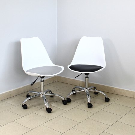 Krzesło fotel obrotowy biurowy z regulowaną wysokością białe z szarą poduszką G055 AB