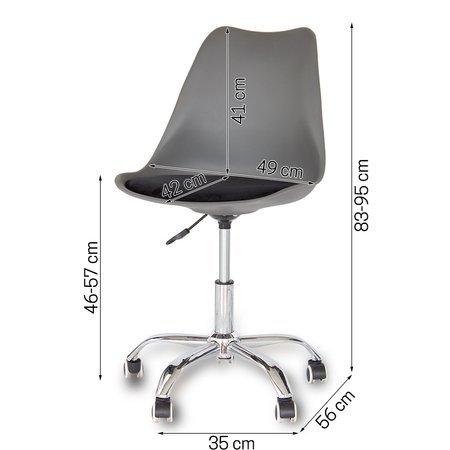 Krzesło fotel obrotowy biurowy z regulowaną wysokością szare z czarną welurową poduszką G055V-GB