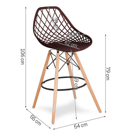 Krzesło hoker ażurowe skandynawskie nowoczesne na bukowych nogach stylowe brązowe YE-04