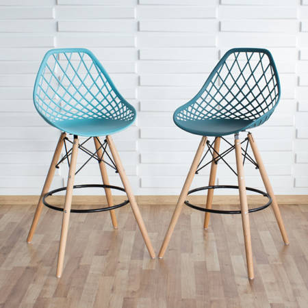 Krzesło hoker ażurowe skandynawskie nowoczesne na bukowych nogach stylowe ciemny turkus YE-06
