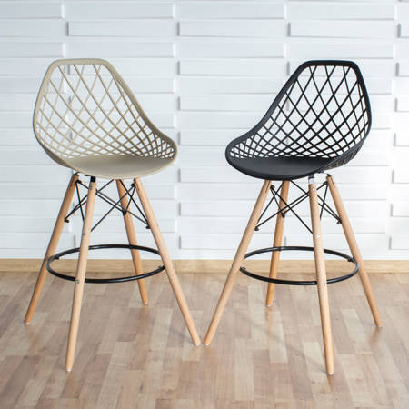 Krzesło hoker ażurowe skandynawskie nowoczesne na bukowych nogach stylowe czarne YE-02