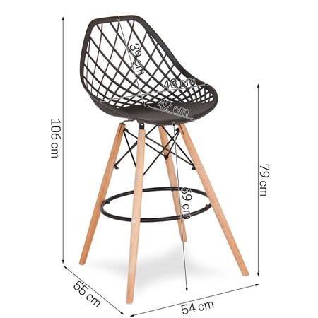 Krzesło hoker ażurowe skandynawskie nowoczesne na bukowych nogach stylowe czarne YE-02