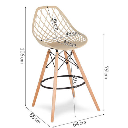 Krzesło hoker ażurowe skandynawskie nowoczesne na bukowych nogach stylowe jasno brązowe YE-20