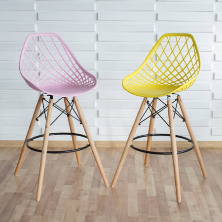 Krzesło hoker ażurowe skandynawskie nowoczesne na bukowych nogach stylowe żółte YE-10
