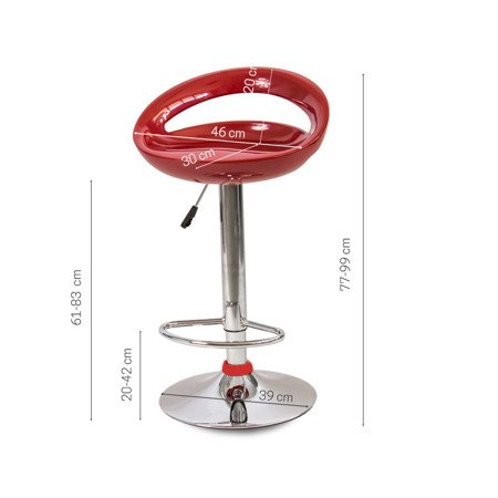 Krzesło hoker obrotowy z podnóżkiem i regulacją wysokości chromowany czerwone 708R AL