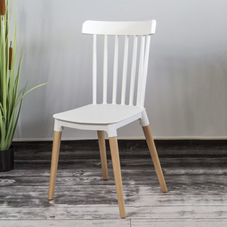 Krzesło klasyczne w stylu retro na drewnianych bukowych nogach do kuchni jadalni restauracji stylowe białe 057