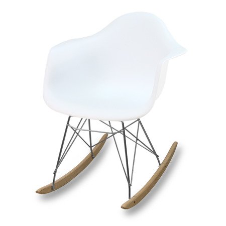 Krzesło na biegunach na metalowo drewnianych płozach fotel bujany do salonu białe 211 AB