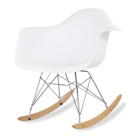 Krzesło na biegunach na metalowo drewnianych płozach fotel bujany do salonu białe 211 WF