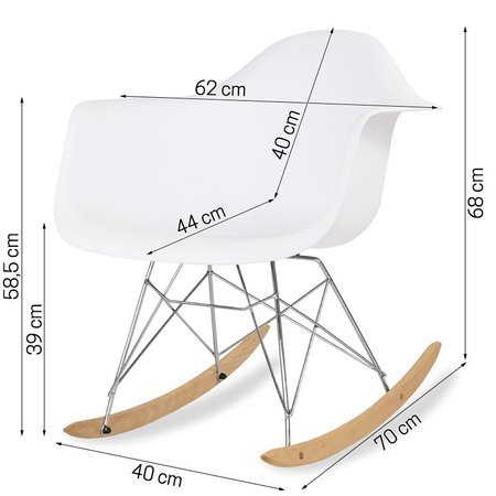 Krzesło na biegunach na metalowo drewnianych płozach fotel bujany do salonu białe 211 WF