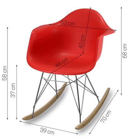 Krzesło na biegunach na metalowo drewnianych płozach fotel bujany do salonu czerwone 211 AB