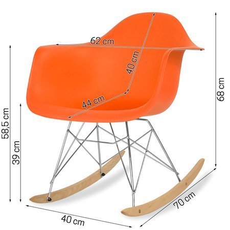 Krzesło na biegunach na metalowo drewnianych płozach fotel bujany do salonu pomarańczowe 211 AB