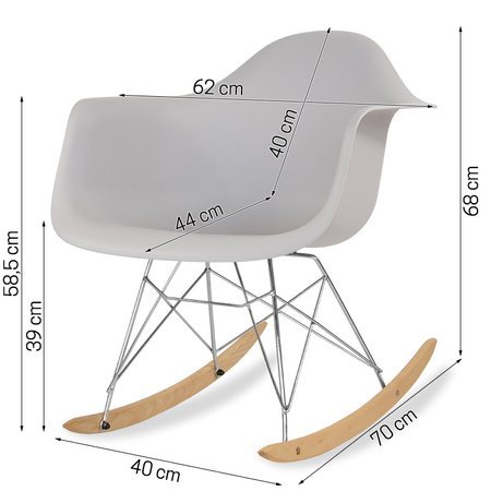 Krzesło na biegunach na metalowo drewnianych płozach fotel bujany do salonu szare 211 WF