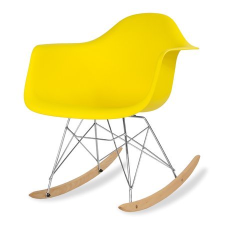 Krzesło na biegunach na metalowo drewnianych płozach fotel bujany do salonu żółte 211 WF