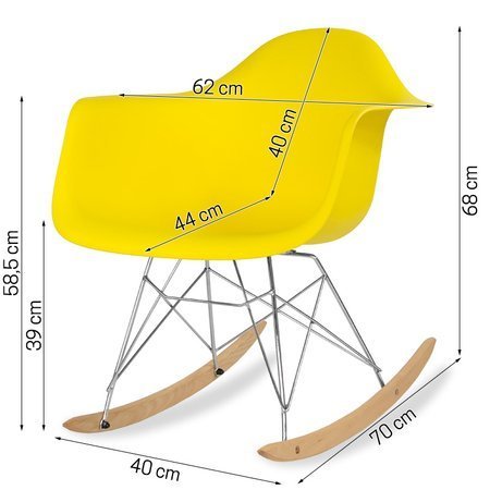 Krzesło na biegunach na metalowo drewnianych płozach fotel bujany do salonu żółte 211 WF