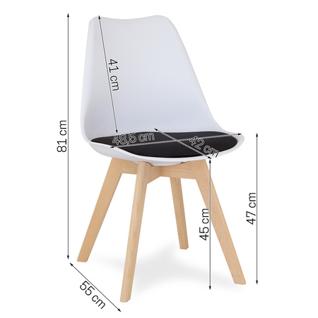 Krzesło na drewnianych bukowych nogach białe z czarną welurową poduszką 007