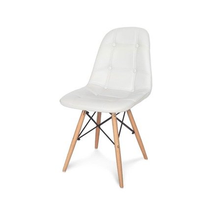 Krzesło na drewnianych bukowych nogach nowoczesne tapicerowne ekoskóra do salonu białe 012 WF