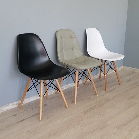 Krzesło na drewnianych bukowych nogach nowoczesne tapicerowne ekoskóra do salonu szare 012 BS