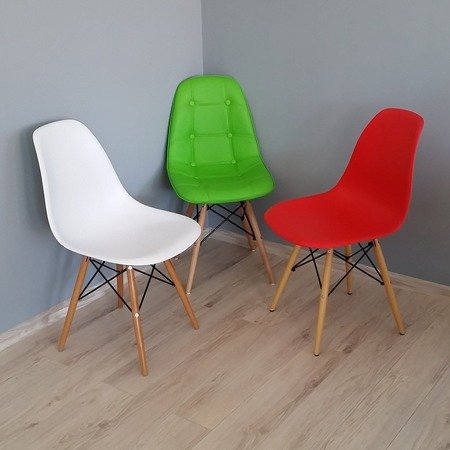 Krzesło na drewnianych bukowych nogach nowoczesne tapicerowne ekoskóra do salonu zielone 012 WF