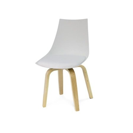 Krzesło na drewnianych bukowych nogach nowoczesne z białą poduszką ekoskóra stylowe 028 białe