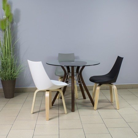Krzesło na drewnianych bukowych nogach nowoczesne z białą poduszką ekoskóra stylowe 028 białe