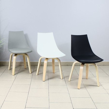 Krzesło na drewnianych bukowych nogach nowoczesne z poduszką ekoskóra stylowe 028 czarne