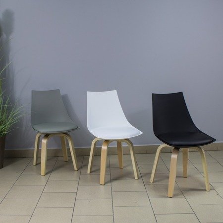 Krzesło na drewnianych bukowych nogach nowoczesne z szarą poduszką ekoskóra stylowe 028 szare