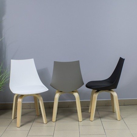 Krzesło na drewnianych bukowych nogach nowoczesne z szarą poduszką ekoskóra stylowe 028 szare