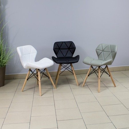 Krzesło na drewnianych bukowych nogach tapicerowane nowoczesne stylowe ekoskóra do salonu biura 024 AB białe