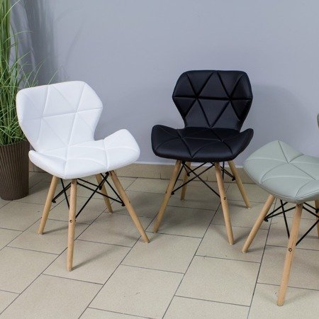 Krzesło na drewnianych bukowych nogach tapicerowane nowoczesne stylowe ekoskóra do salonu biura 024 AB białe