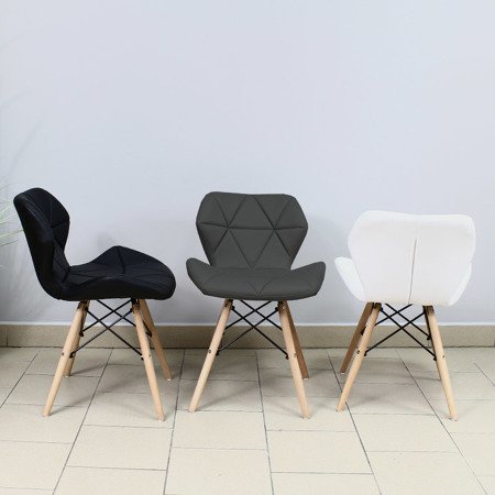 Krzesło na drewnianych bukowych nogach tapicerowane nowoczesne stylowe ekoskóra do salonu biura 024 AB ciemno szare