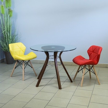 Krzesło na drewnianych bukowych nogach tapicerowane nowoczesne stylowe ekoskóra do salonu biura 024 AB czerwone