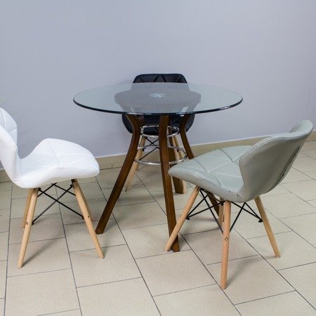 Krzesło na drewnianych bukowych nogach tapicerowane nowoczesne stylowe ekoskóra do salonu biura 024 AB żółte