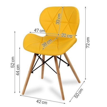 Krzesło na drewnianych bukowych nogach tapicerowane nowoczesne stylowe ekoskóra do salonu biura 024 WF żółte