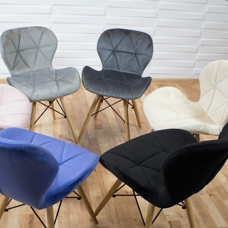 Krzesło na drewnianych bukowych nogach tapicerowane nowoczesne stylowe welurowe do salonu biura ciemno szare 024V-DG WF