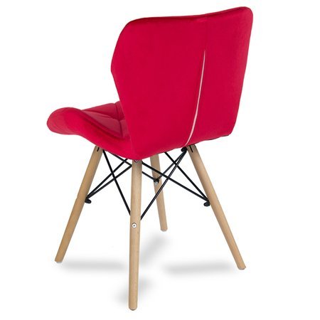 Krzesło na drewnianych bukowych nogach tapicerowane nowoczesne stylowe welurowe do salonu biura czerwone 024V-R WF