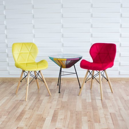 Krzesło na drewnianych bukowych nogach tapicerowane nowoczesne stylowe welurowe do salonu biura czerwone 024V-R WF