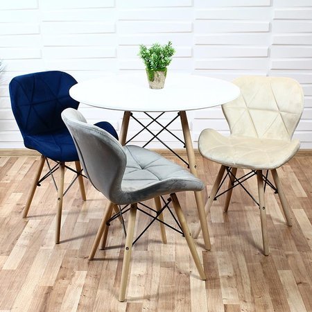 Krzesło na drewnianych bukowych nogach tapicerowane nowoczesne stylowe welurowe do salonu biura kremowe 024V-CR WF