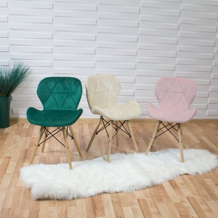 Krzesło na drewnianych bukowych nogach tapicerowane nowoczesne stylowe welurowe do salonu biura kremowe 024V-CR WF