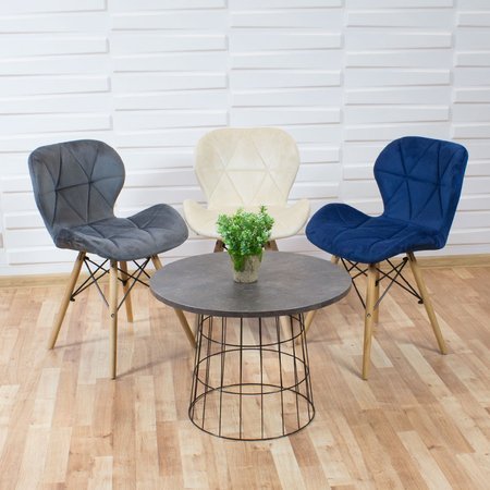 Krzesło na drewnianych bukowych nogach tapicerowane nowoczesne stylowe welurowe do salonu biura niebieskie 024V-BL