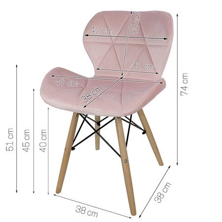 Krzesło na drewnianych bukowych nogach tapicerowane nowoczesne stylowe welurowe do salonu biura różowe 024V-P-BW