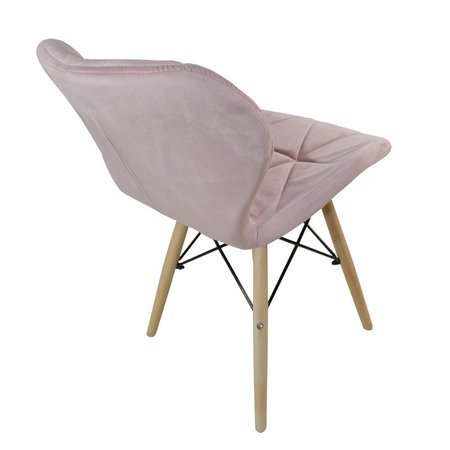 Krzesło na drewnianych bukowych nogach tapicerowane nowoczesne stylowe welurowe do salonu biura różowe 024V-P-BW