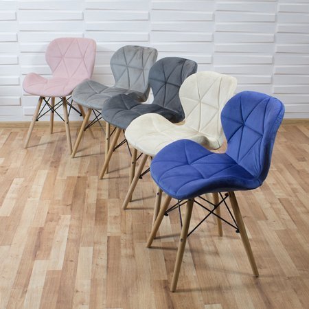 Krzesło na drewnianych bukowych nogach tapicerowane nowoczesne stylowe welurowe do salonu biura różowe 024V-P WF