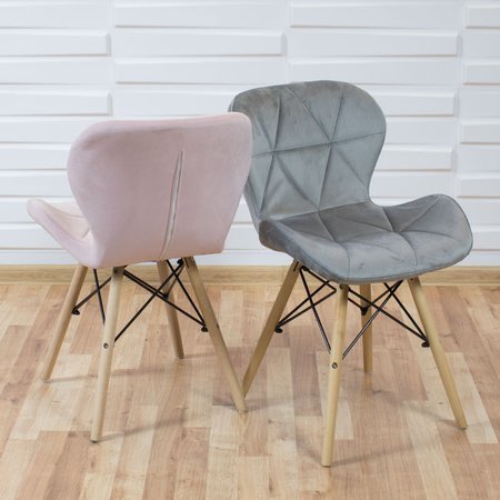 Krzesło na drewnianych bukowych nogach tapicerowane nowoczesne stylowe welurowe do salonu biura zielone 024V-GR WF
