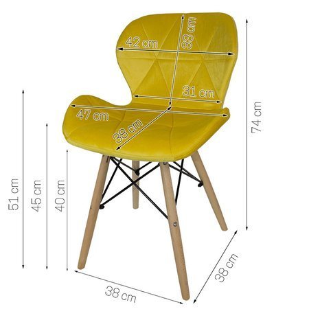 Krzesło na drewnianych bukowych nogach tapicerowane nowoczesne stylowe welurowe do salonu biura żółte 024V-Y-BW