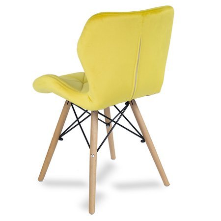 Krzesło na drewnianych bukowych nogach tapicerowane nowoczesne stylowe welurowe do salonu biura żółte 024V-Y WF