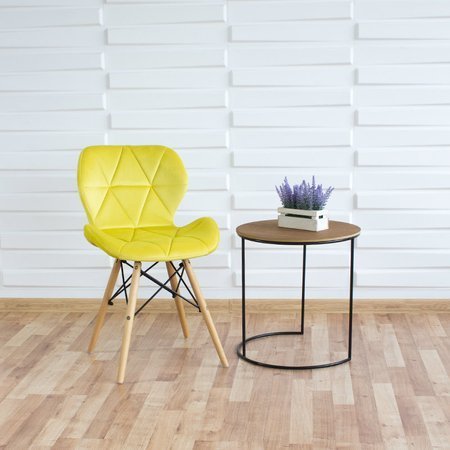 Krzesło na drewnianych bukowych nogach tapicerowane nowoczesne stylowe welurowe do salonu biura żółte 024V-Y WF