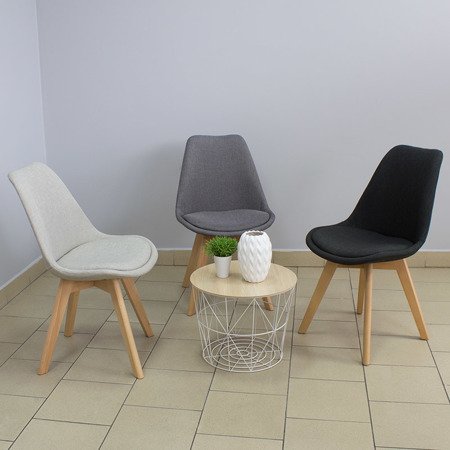 Krzesło na drewnianych bukowych nogach tapicerowane z poduszką nowoczesne stylowe beżowe 007Y 