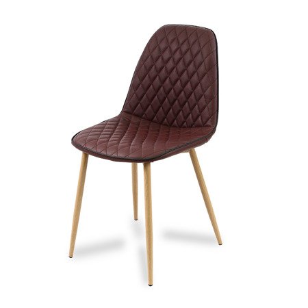 Krzesło na drewnianych bukowych nogach tapicerpwane pikowane skórzane ekoskóra do salonu 015 brązowe