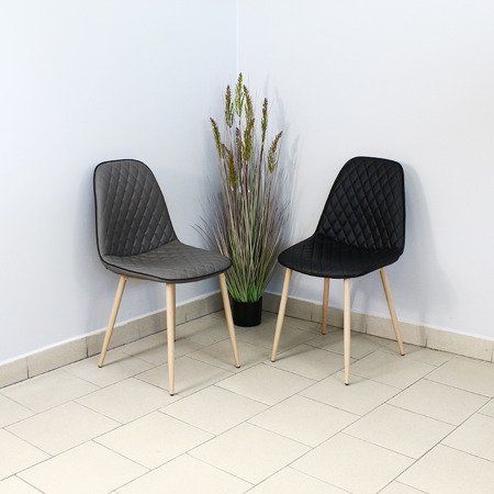Krzesło na drewnianych bukowych nogach tapicerpwane pikowane skórzane ekoskóra do salonu 015 brązowe